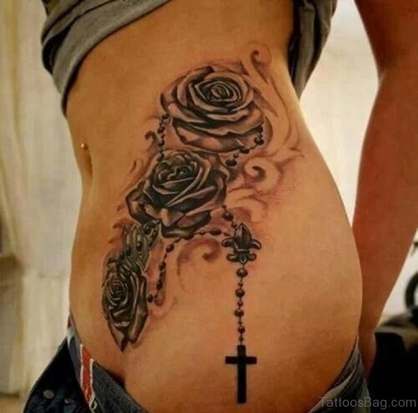Roses With Cross Tattoo For Women