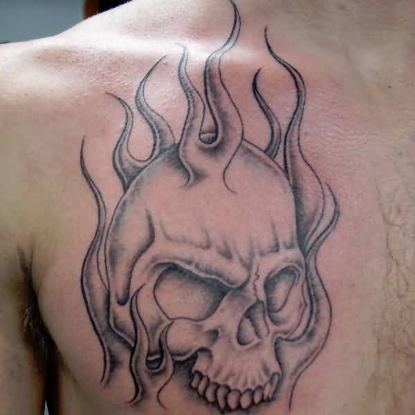 Scary Skull Tattoo On Chest
