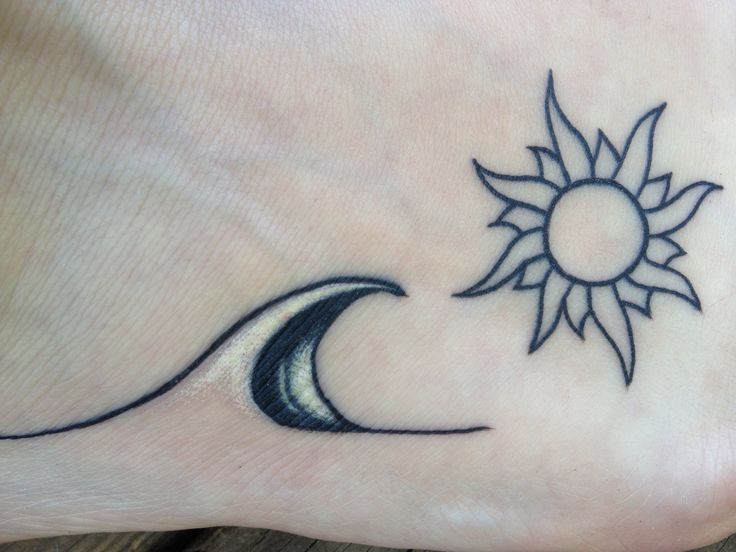 Sea Wave And Sun Tattoo Design