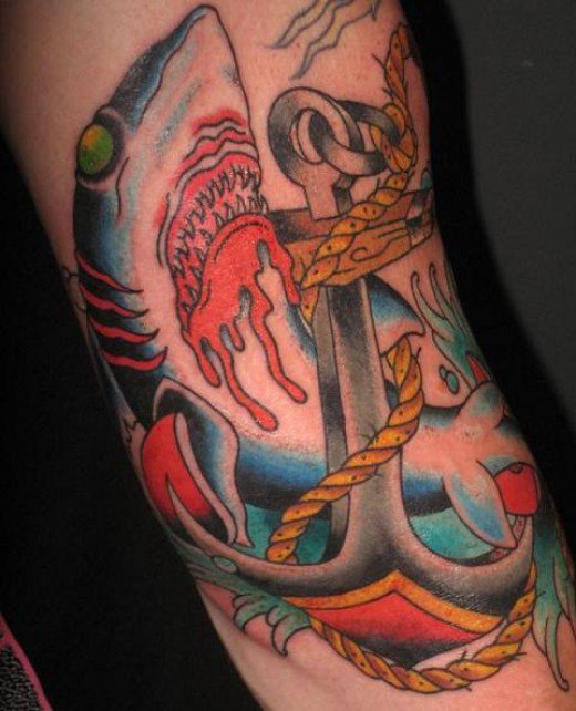 Shark And Anchor With Rope Nautical Tattoo