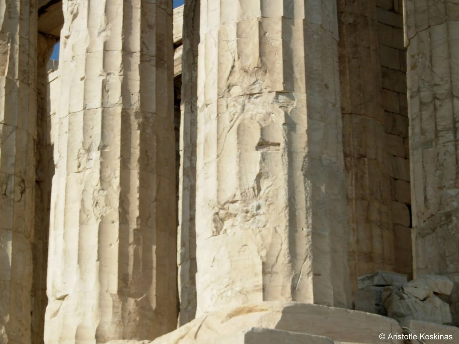 Shell Marks On The Columns Of Parthenon