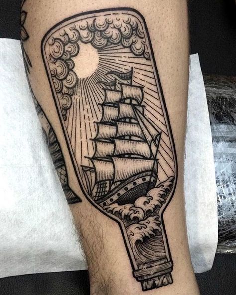 Ship In Bottle Nautical Tattoo