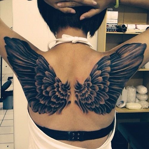 Short Angel Wings Tattoo On Girls back