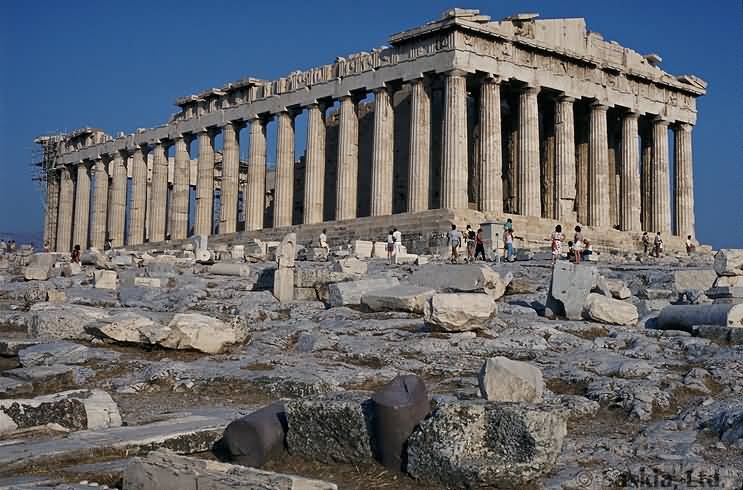 Side View Of The Parthenon In Athens