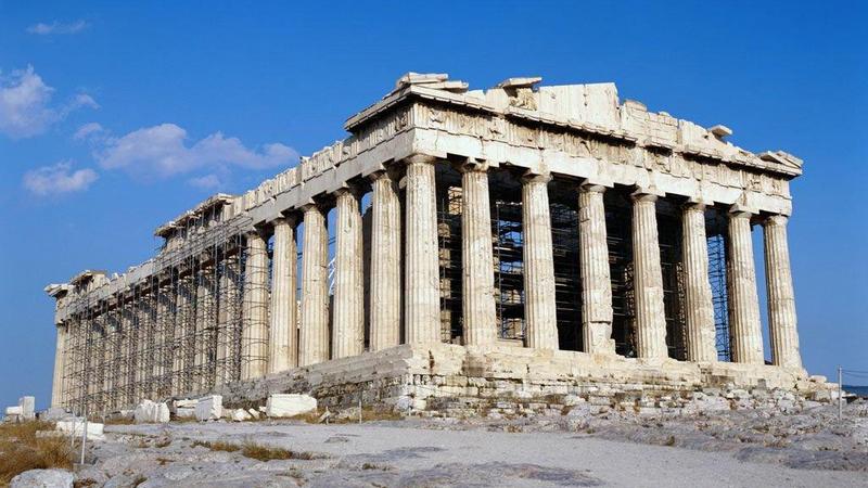 Side View of The Parthenon Temple In Athens