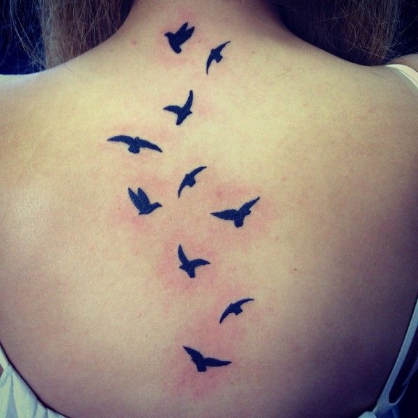 Silhouette Birds Tattoo On Girls Back