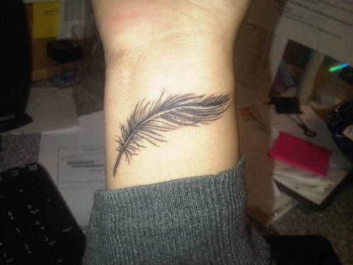 Simple Feather Tattoo On Wrist