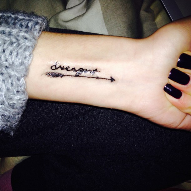 Simple Litter Size Arrow Tattoo With Inscription