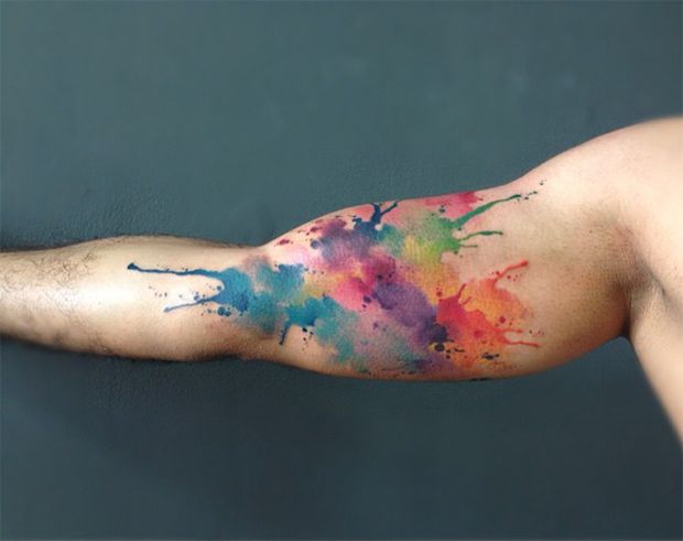 Simple Watercolor Tattoo On Bicep