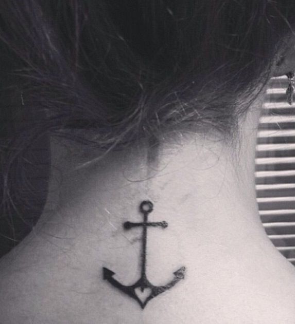 Small Anchor Heart Tattoo On Back neck