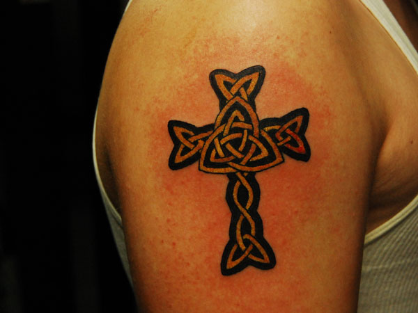 Solid Cross Tattoo On Bicep
