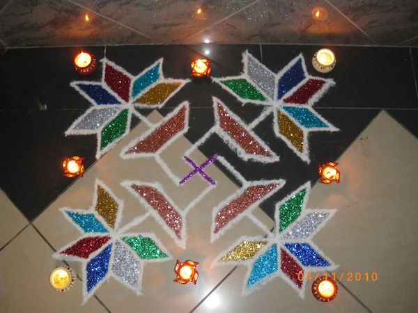 Sparkle Color Rangoli Design For Diwali