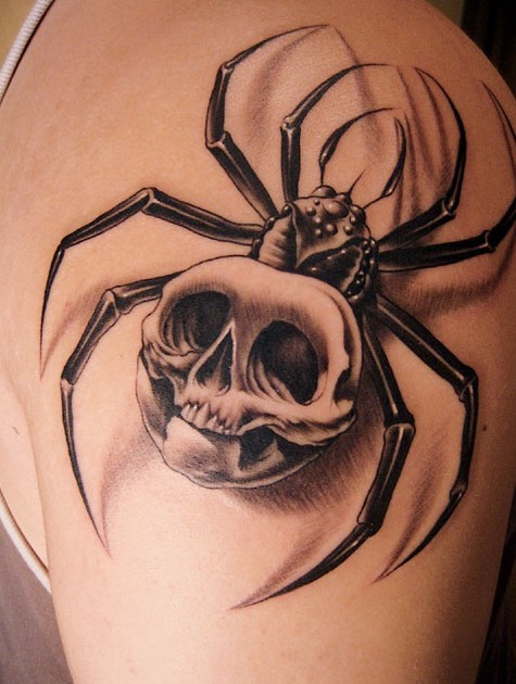 Spider Skull Tattoo On Shoulder