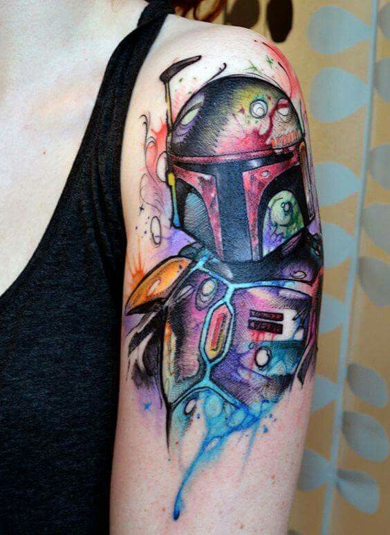 Star Wars Watercolor Tattoo Design On Upper Arm
