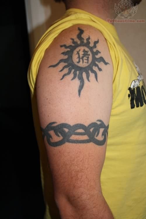 Sun Tattoo Design On upper Arm