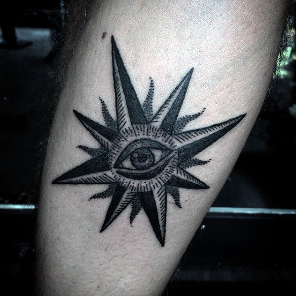 Sun With Eye Tattoo On Leg Calf for Men