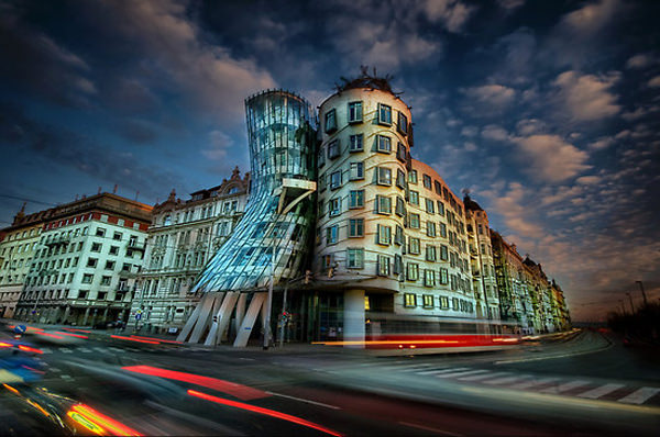 The Dancing House Looks Amazing With Lights At Dusk
