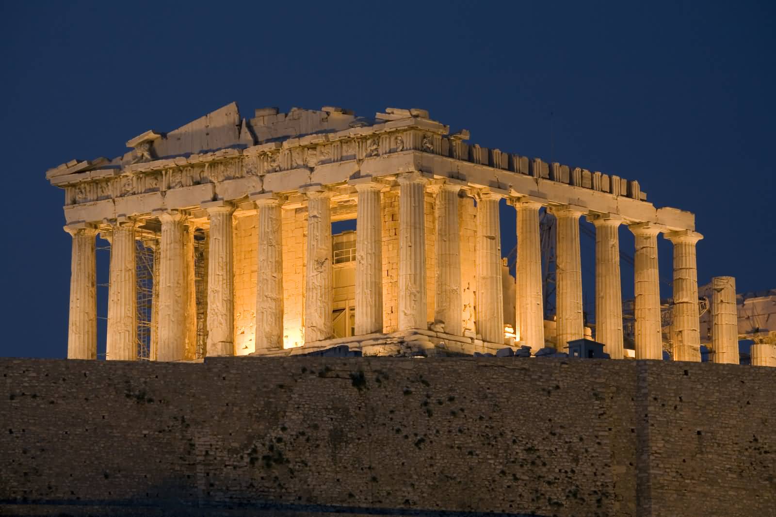 The Parthenon Lit Up At Night