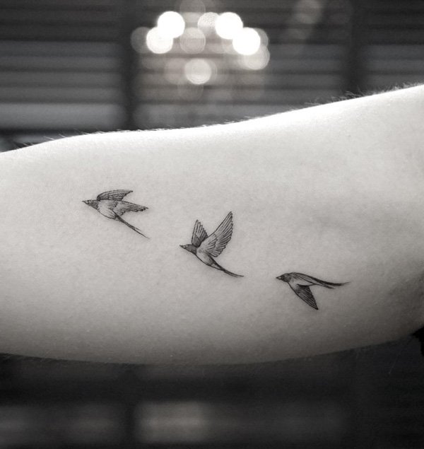 Three Flying Birds Tattoo On Arm