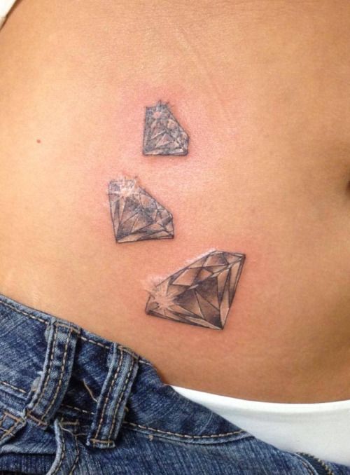 Three Gray Ink Diamonds Tattoo On Stomach