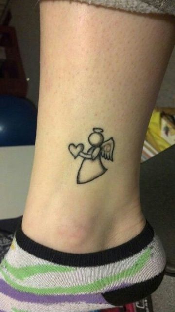 Tiny Minimal Angel Tattoo On Ankle
