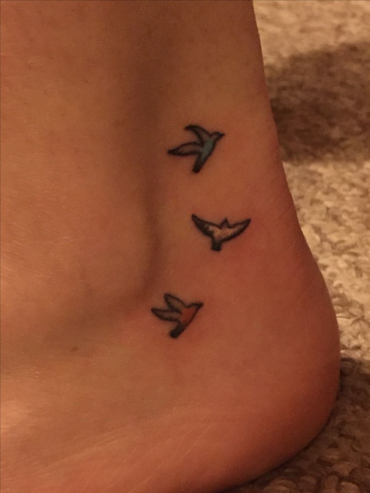 Tiny Three Birds Tattoo On Ankle