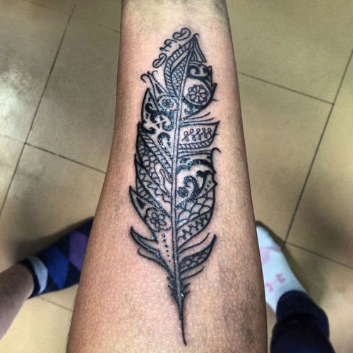 Tribal Feather Tattoo Design On Forearm