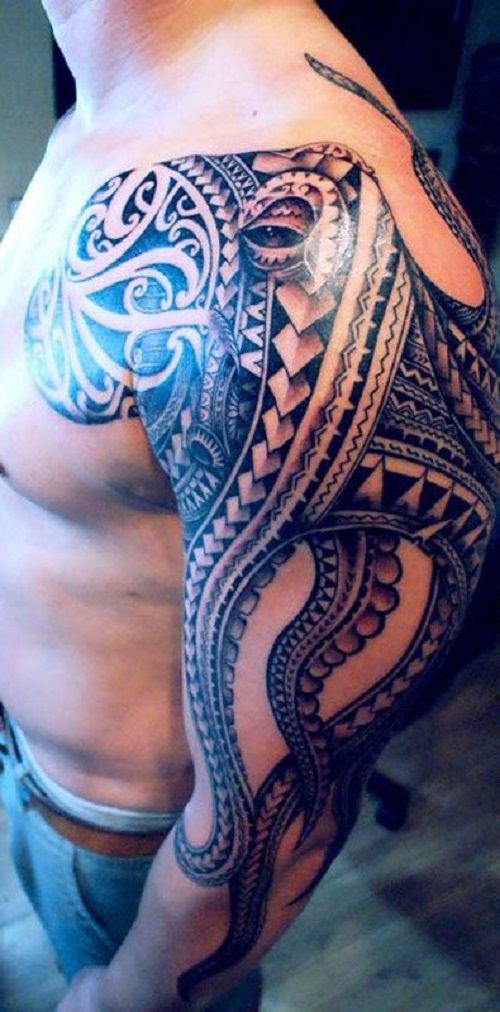 Tribal Octopus Tattoo On Shoulder