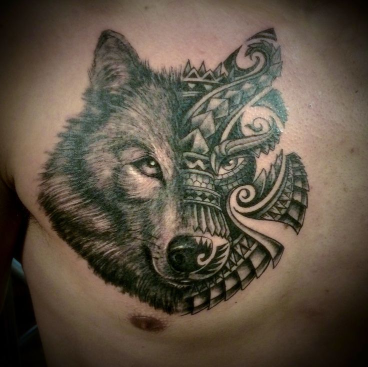 Tribal Wolf Tattoo On Chest