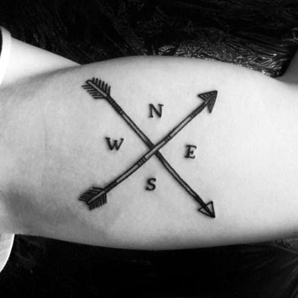 Two Arrow Compass Tattoo On Inner Arm