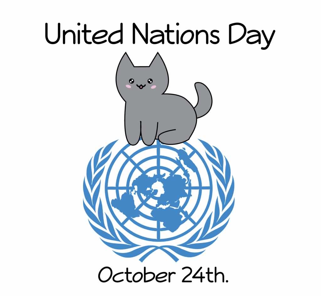 United Nations Day October 24th Cat Sitting on UN Logo