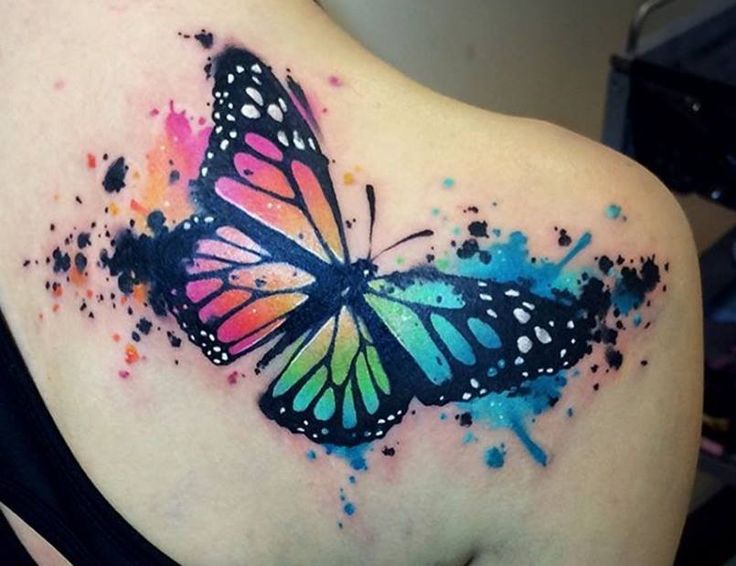 Watercolor Butterfly On Back shoulder