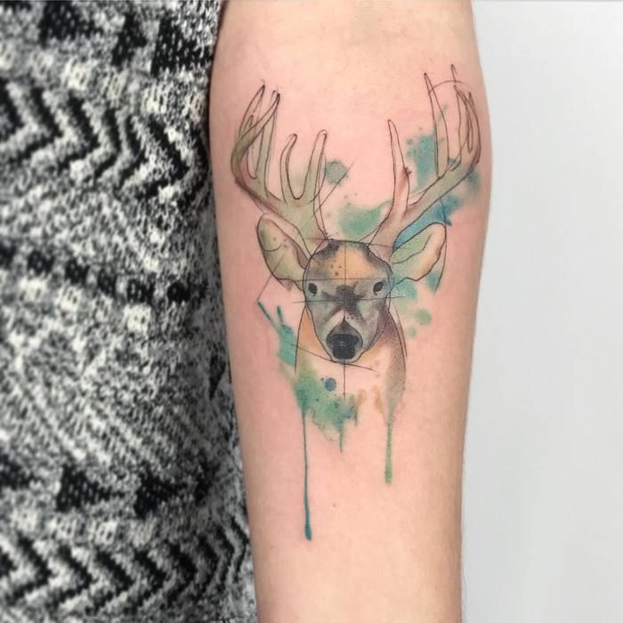 Watercolor Deer Tattoo Design On Forearm For Girls