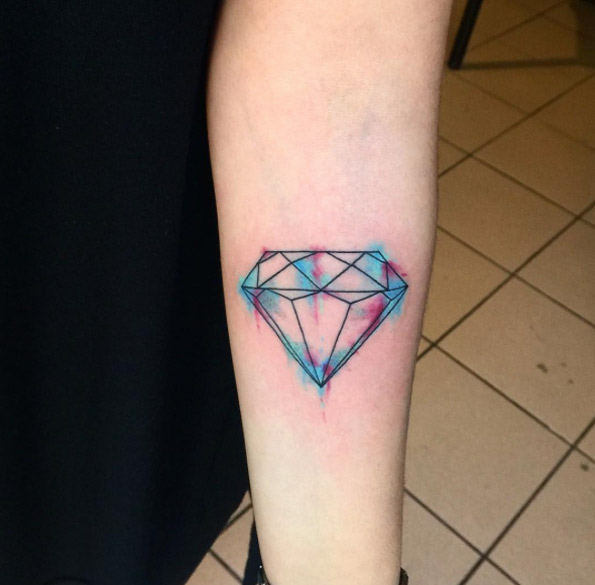 Watercolor Diamond Tattoo On Forearm