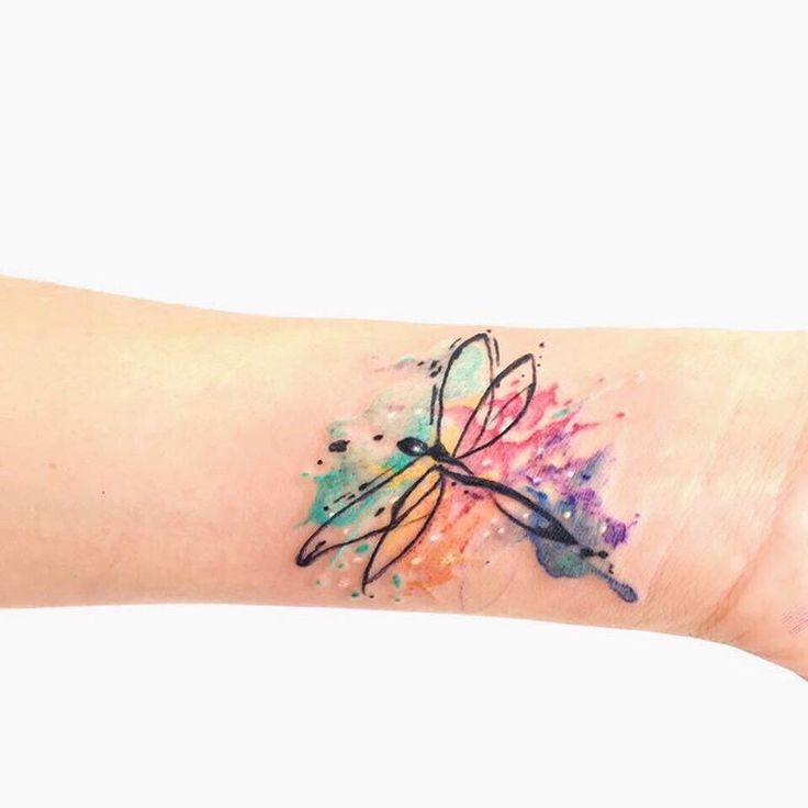 Watercolor Dragonfly Tattoo On Forearm