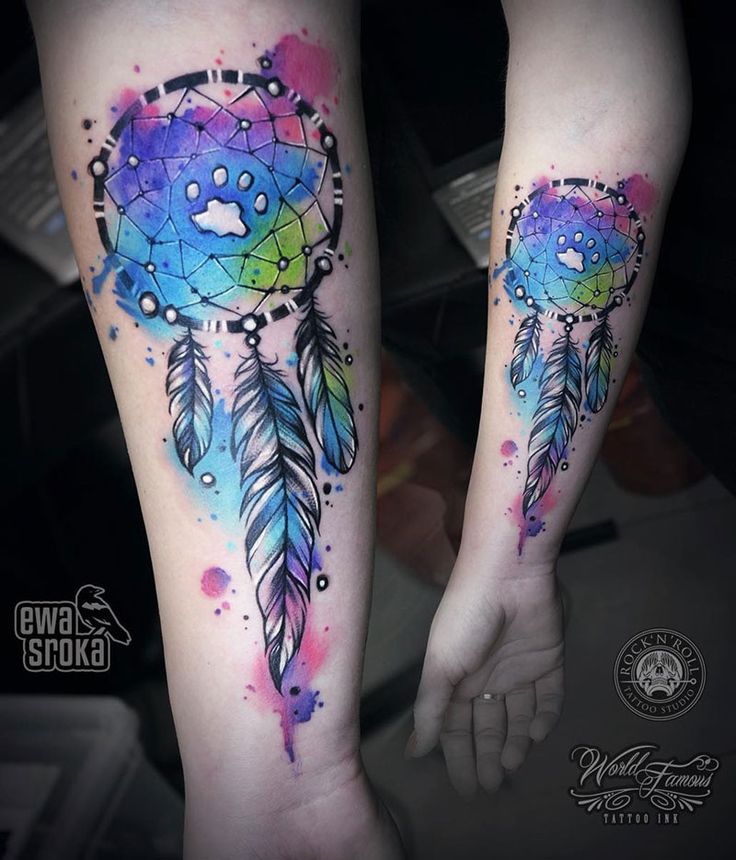 Watercolor Dreamcatcher Tattoo On Forearm