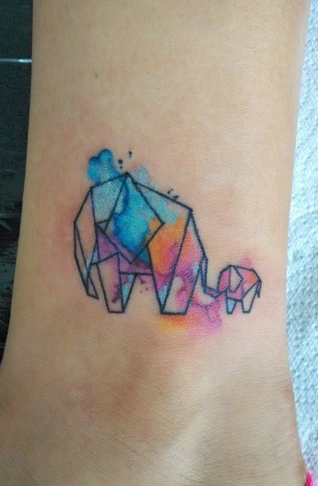 Watercolor Elephant and Calf tattoo design