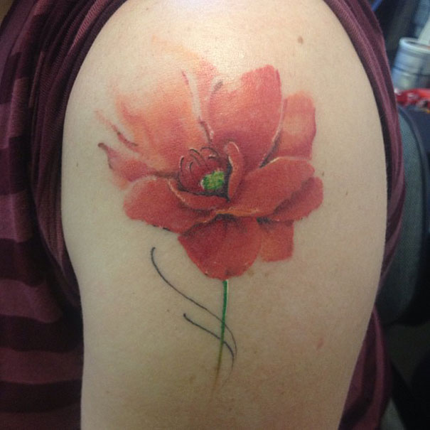 Watercolor Flower Tattoo On Upper Arm