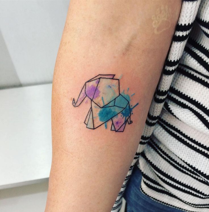 Watercolor Paper Elephant Tattoo On Forearm