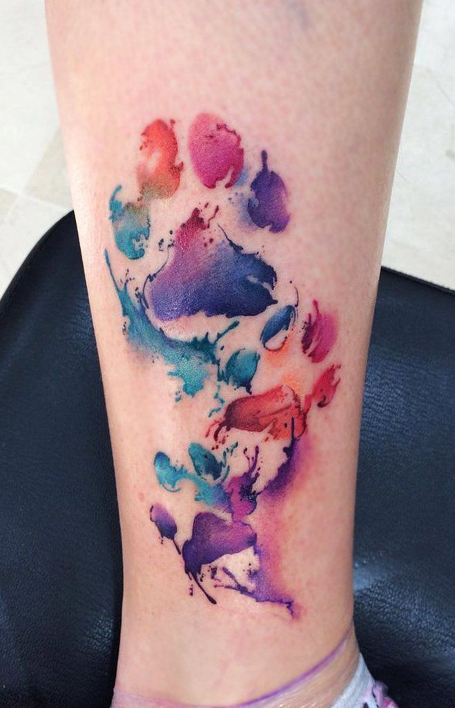 Watercolor Paw print Tattoo On Leg