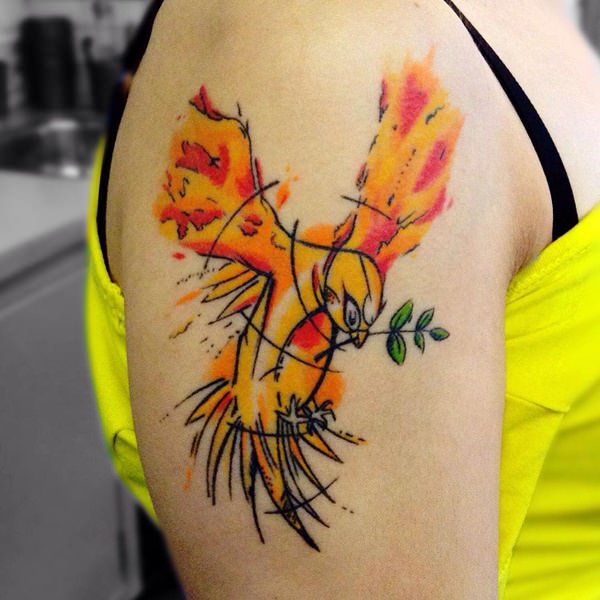Watercolor Peace Dove Tattoo On half Sleeve