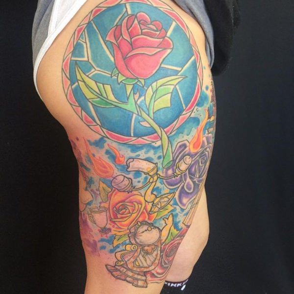 Watercolor Rose Flower Tattoo On half Sleeve