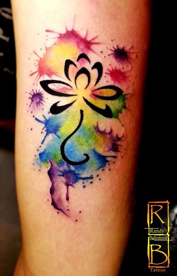 Watercolor Splash Flower Tattoo Design