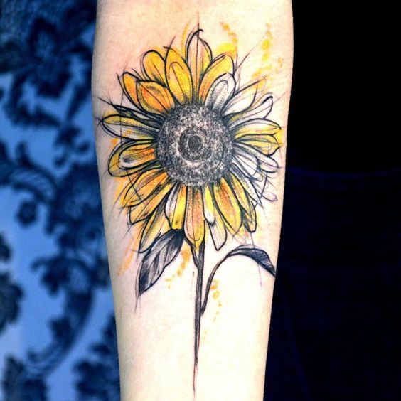 Watercolor Sunflower Tattoo Design