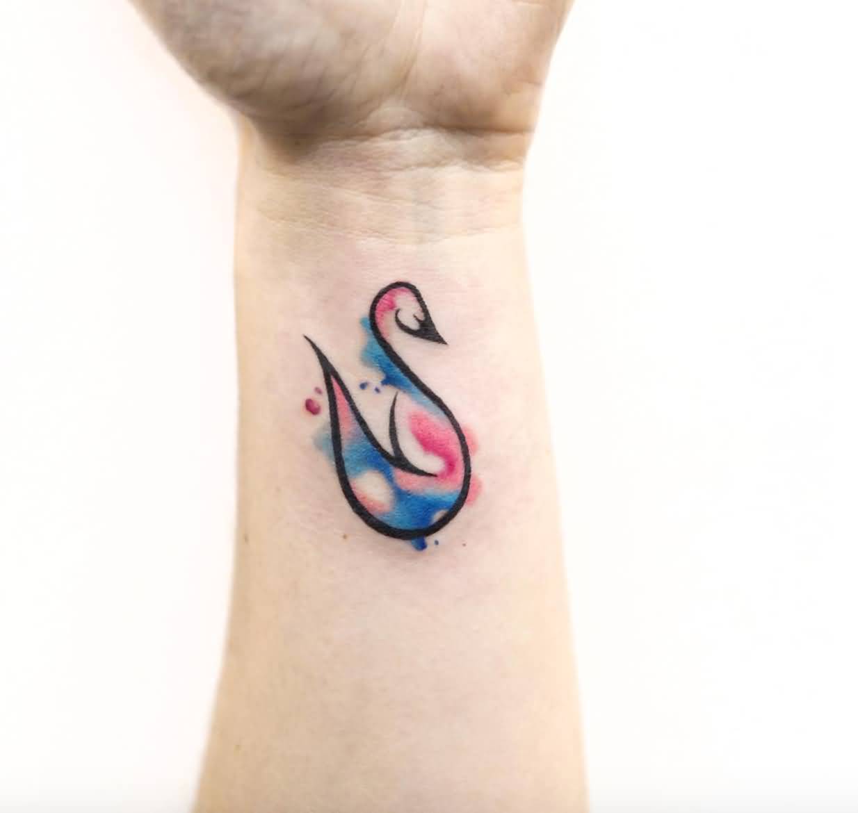 Watercolor Swan Tattoo On Wrist