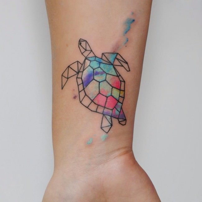Watercolor Tortoise Tattoo On Wrist