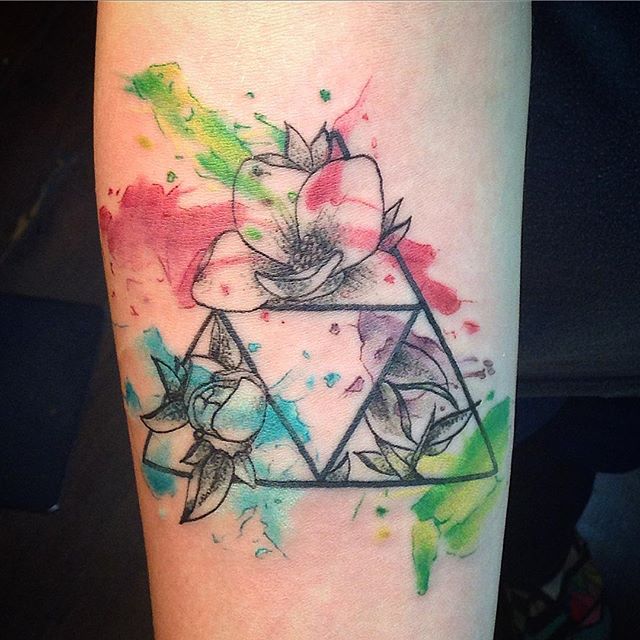 Watercolor Triangles And flowers Tattoo design