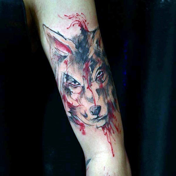 Watercolor Wolf Tattoo On Forearm