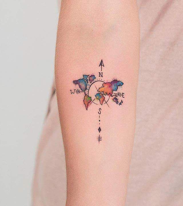 Watercolor compass Tattoo On Forearm