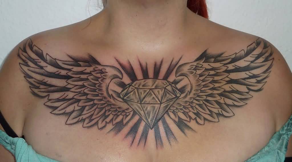 Winged Diamond Tattoo on Chest